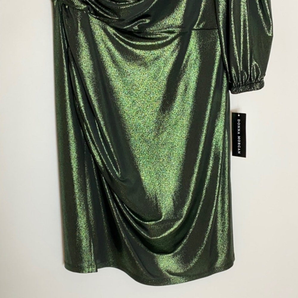 Donna Morgan one shoulder green metallic dress 12